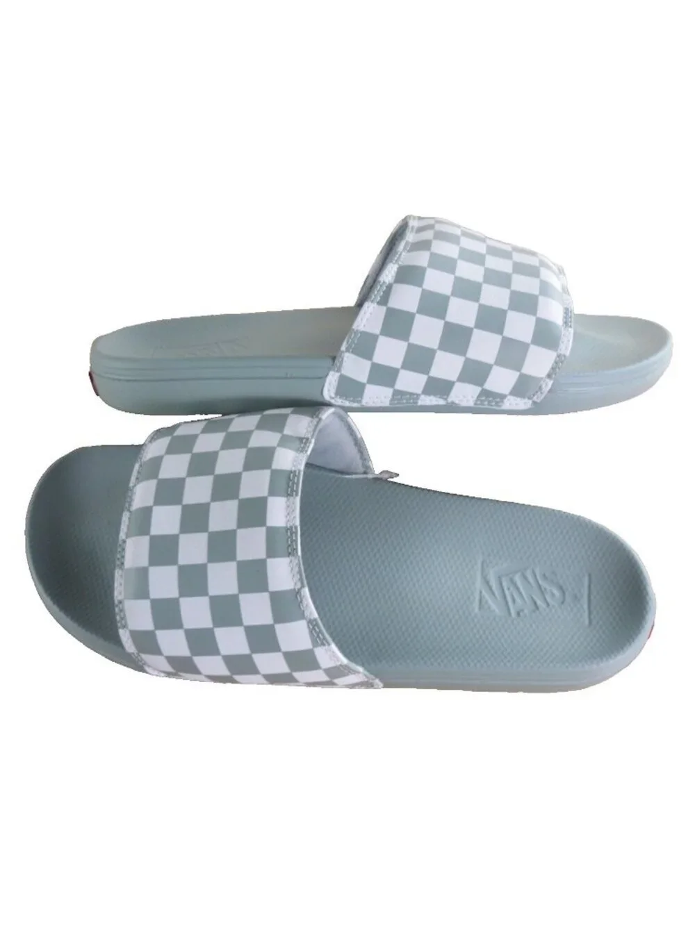 Vans Men's La Costa Checkerboard Off The Wall Slides Light Grey White Sizes NWT